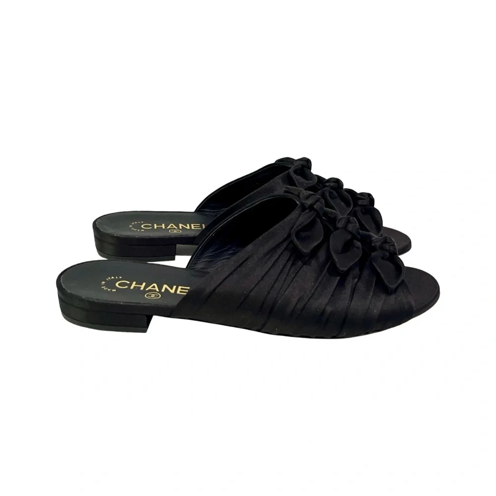 NWT Chanel Knotted Black Satin Mule Flat Slide Size EU 39.5/ US 9 MSRP $950 - Picture 3 of 12